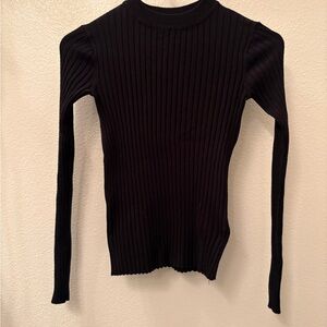 H&M Black Ribbed Long-Sleeve Crewneck Top